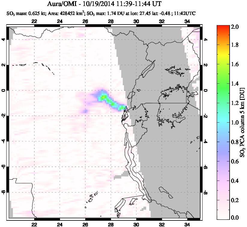 A sulfur dioxide image over Nyiragongo, DR Congo on Oct 19, 2014.