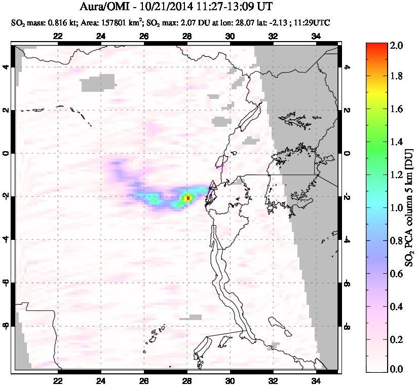 A sulfur dioxide image over Nyiragongo, DR Congo on Oct 21, 2014.