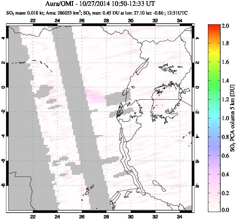 A sulfur dioxide image over Nyiragongo, DR Congo on Oct 27, 2014.