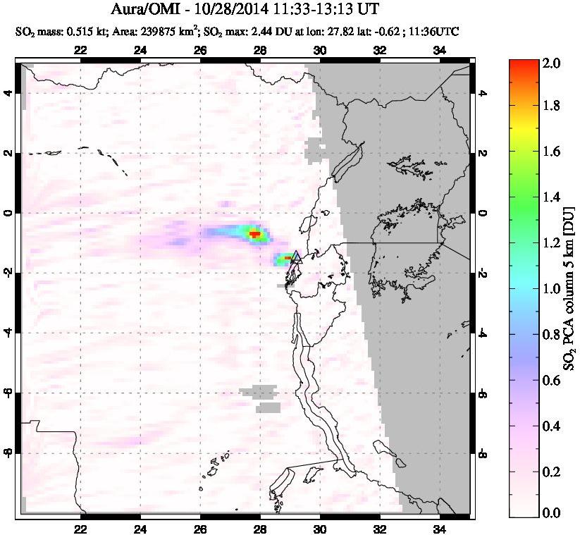 A sulfur dioxide image over Nyiragongo, DR Congo on Oct 28, 2014.