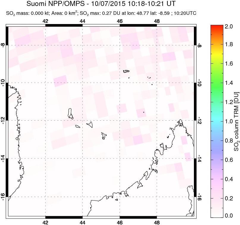 A sulfur dioxide image over Comoro Islands on Oct 07, 2015.