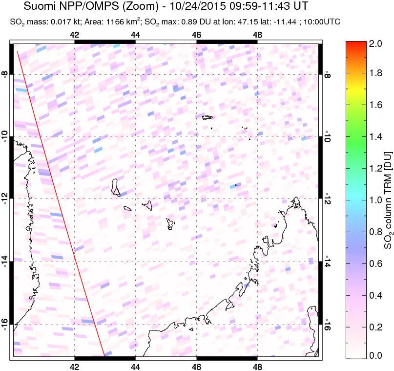 A sulfur dioxide image over Comoro Islands on Oct 24, 2015.