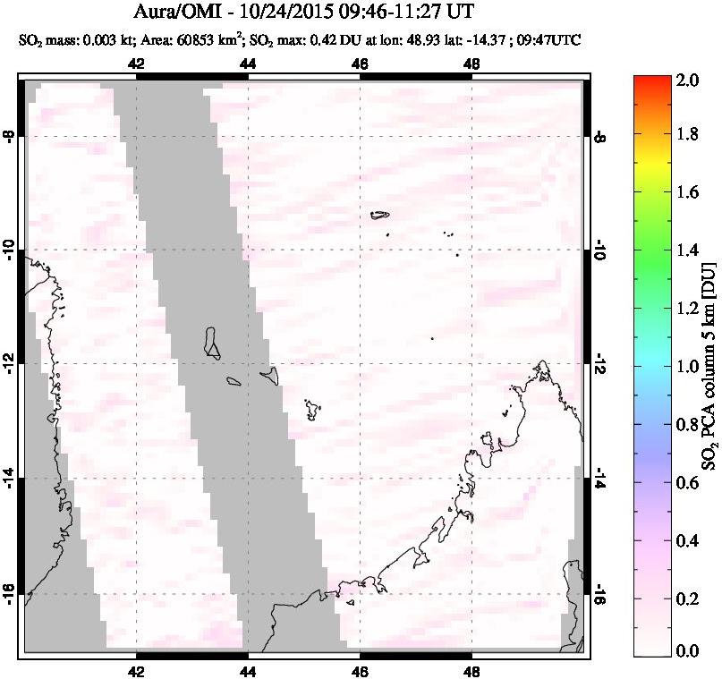 A sulfur dioxide image over Comoro Islands on Oct 24, 2015.