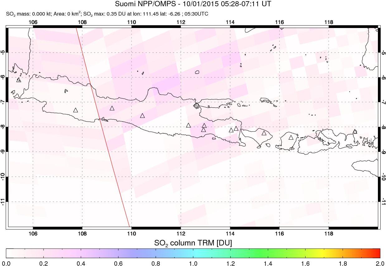 A sulfur dioxide image over Java, Indonesia on Oct 01, 2015.