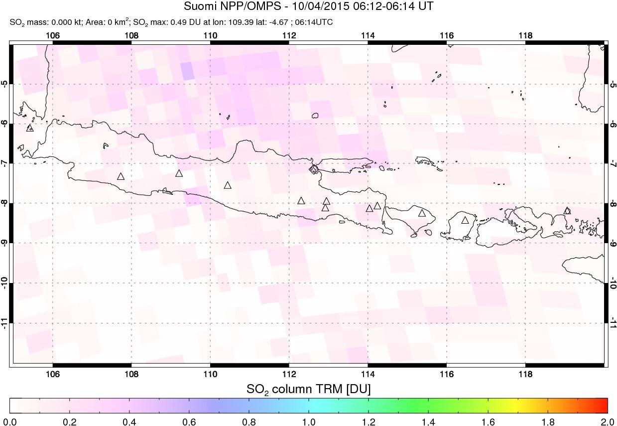 A sulfur dioxide image over Java, Indonesia on Oct 04, 2015.
