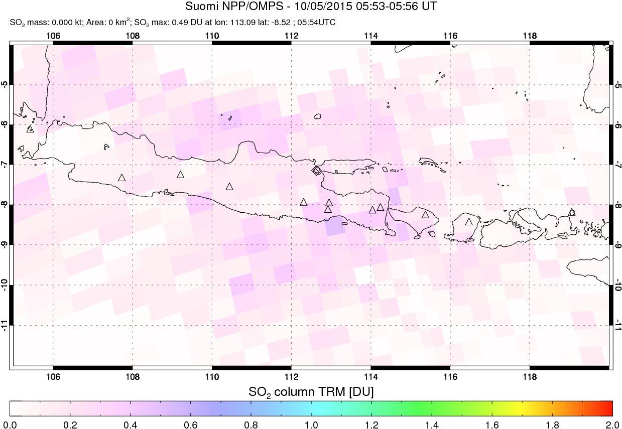A sulfur dioxide image over Java, Indonesia on Oct 05, 2015.