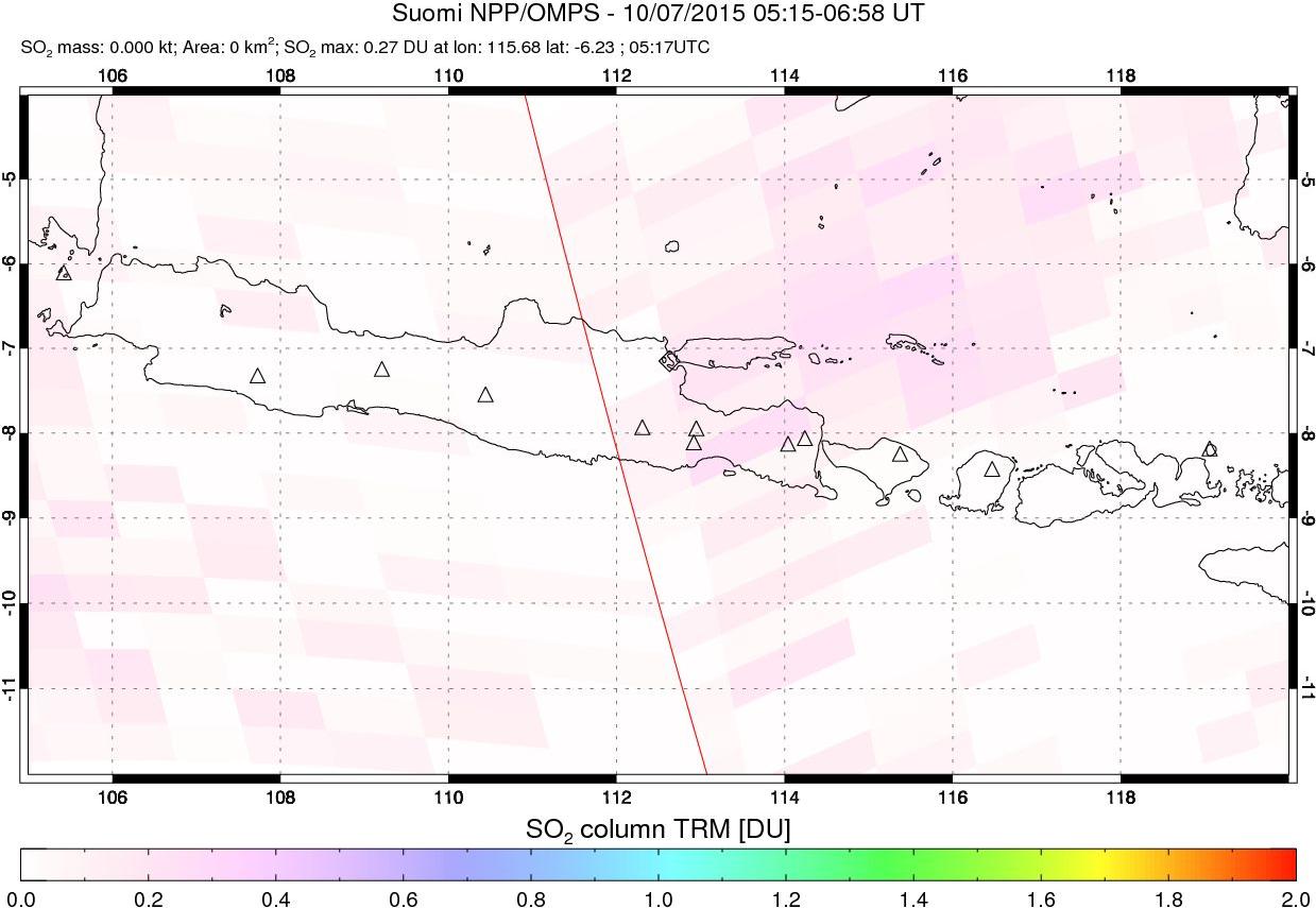 A sulfur dioxide image over Java, Indonesia on Oct 07, 2015.