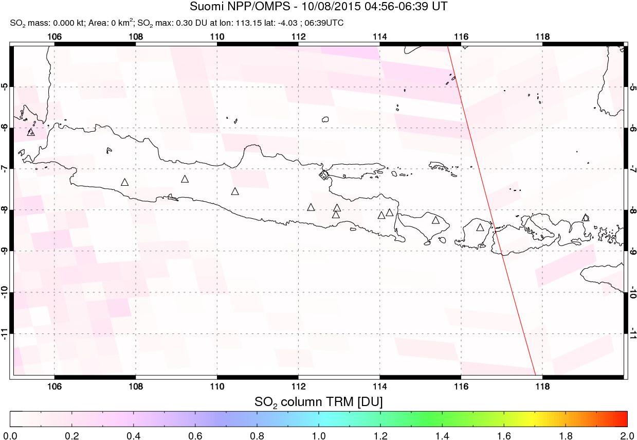 A sulfur dioxide image over Java, Indonesia on Oct 08, 2015.