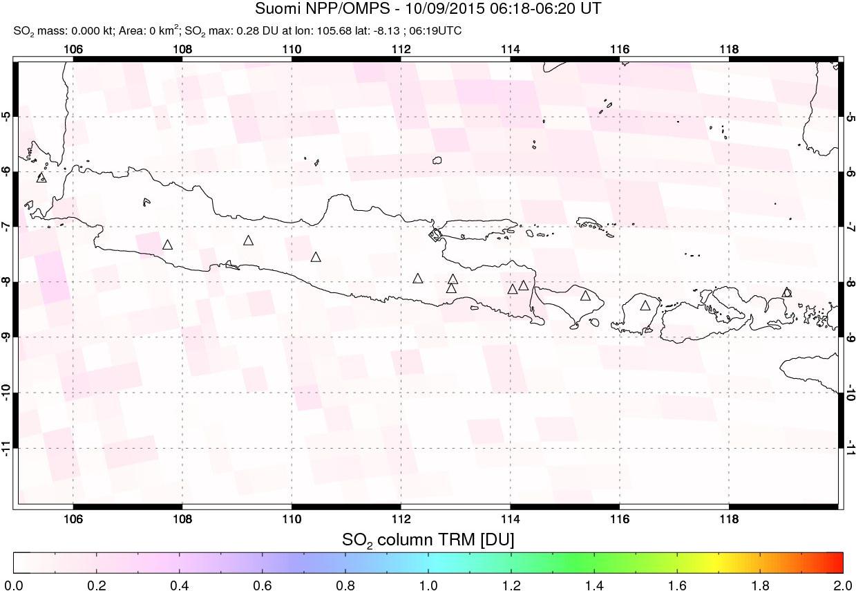 A sulfur dioxide image over Java, Indonesia on Oct 09, 2015.