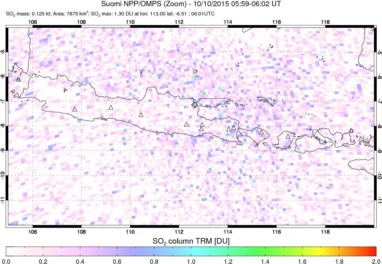 A sulfur dioxide image over Java, Indonesia on Oct 10, 2015.