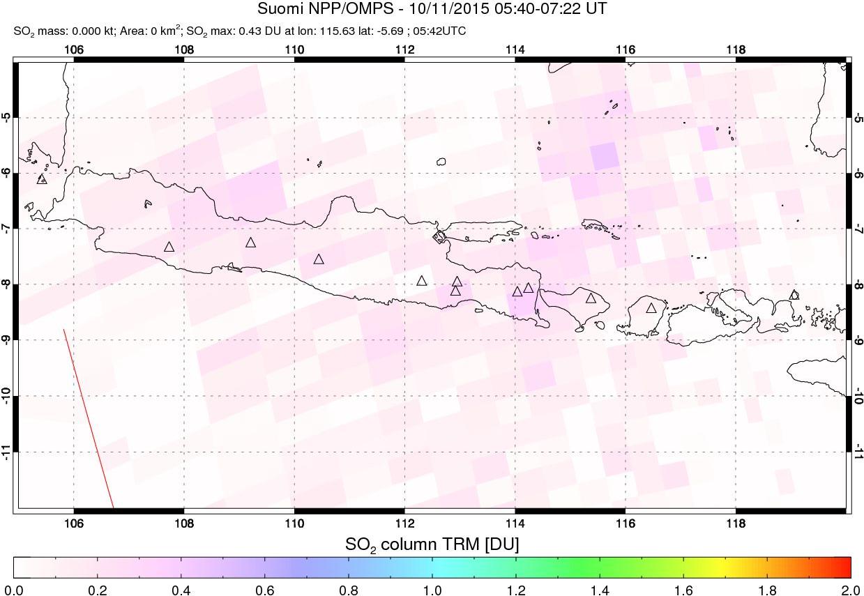 A sulfur dioxide image over Java, Indonesia on Oct 11, 2015.