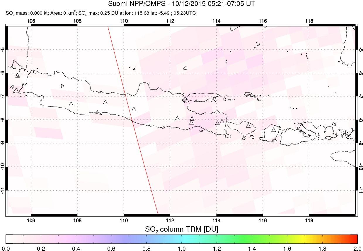 A sulfur dioxide image over Java, Indonesia on Oct 12, 2015.