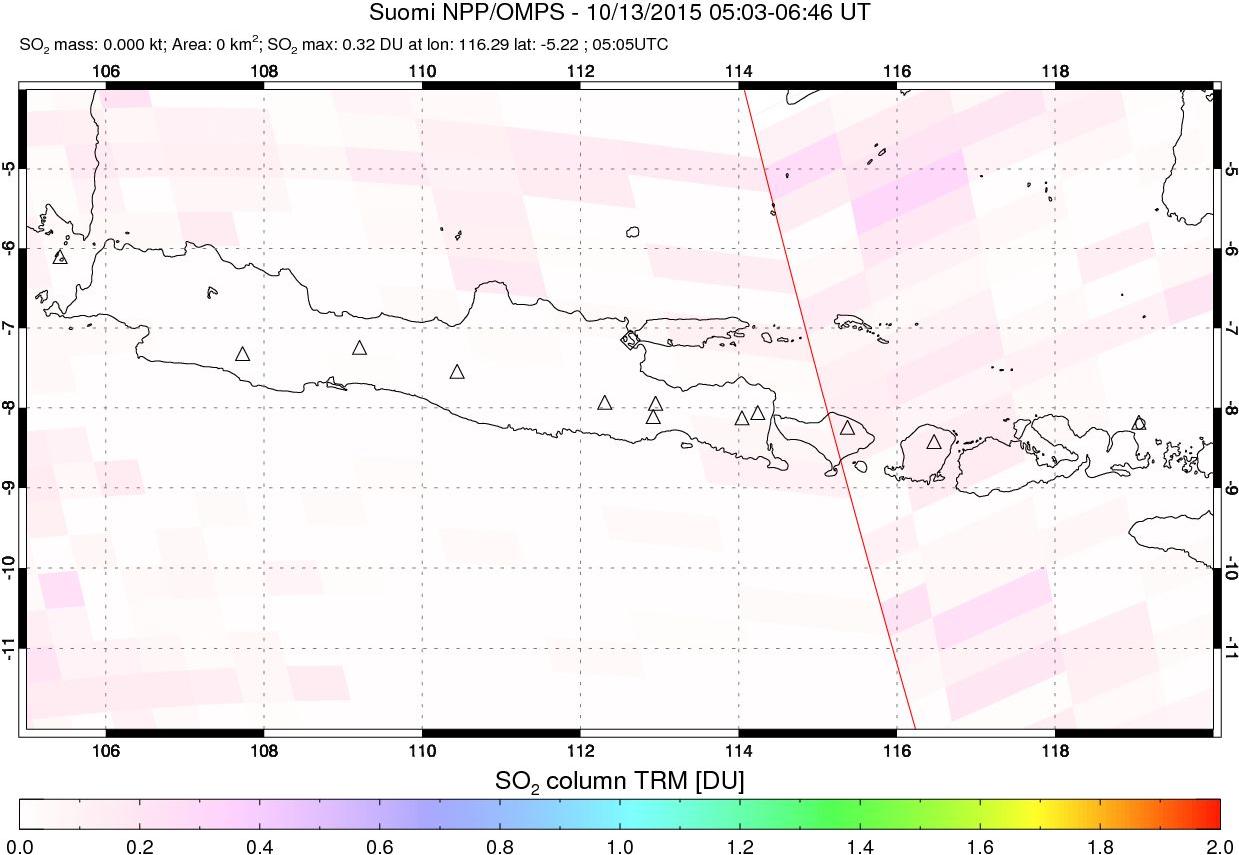 A sulfur dioxide image over Java, Indonesia on Oct 13, 2015.