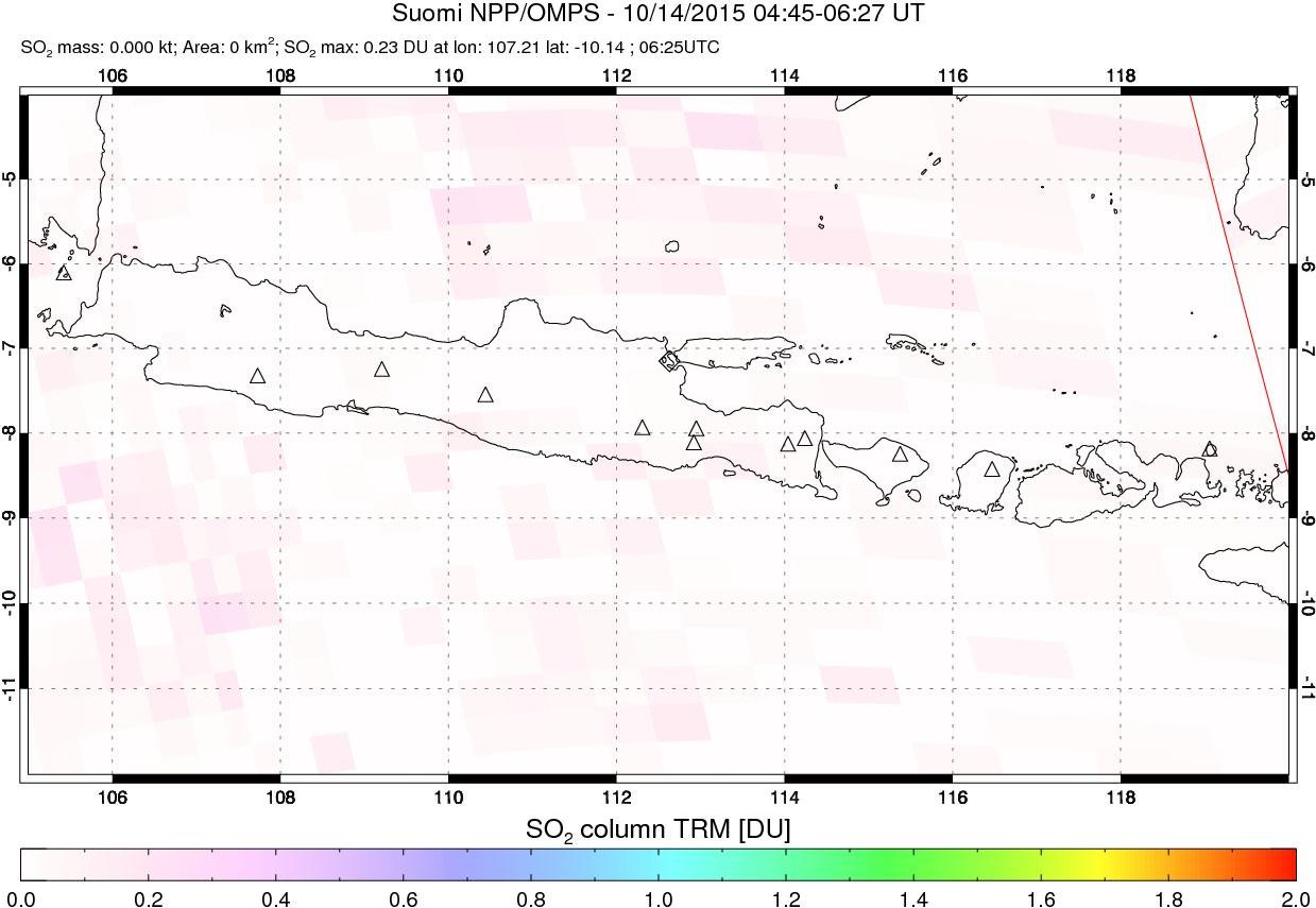 A sulfur dioxide image over Java, Indonesia on Oct 14, 2015.