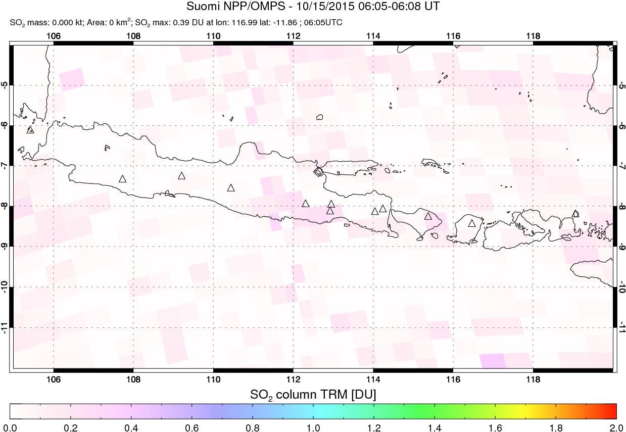 A sulfur dioxide image over Java, Indonesia on Oct 15, 2015.