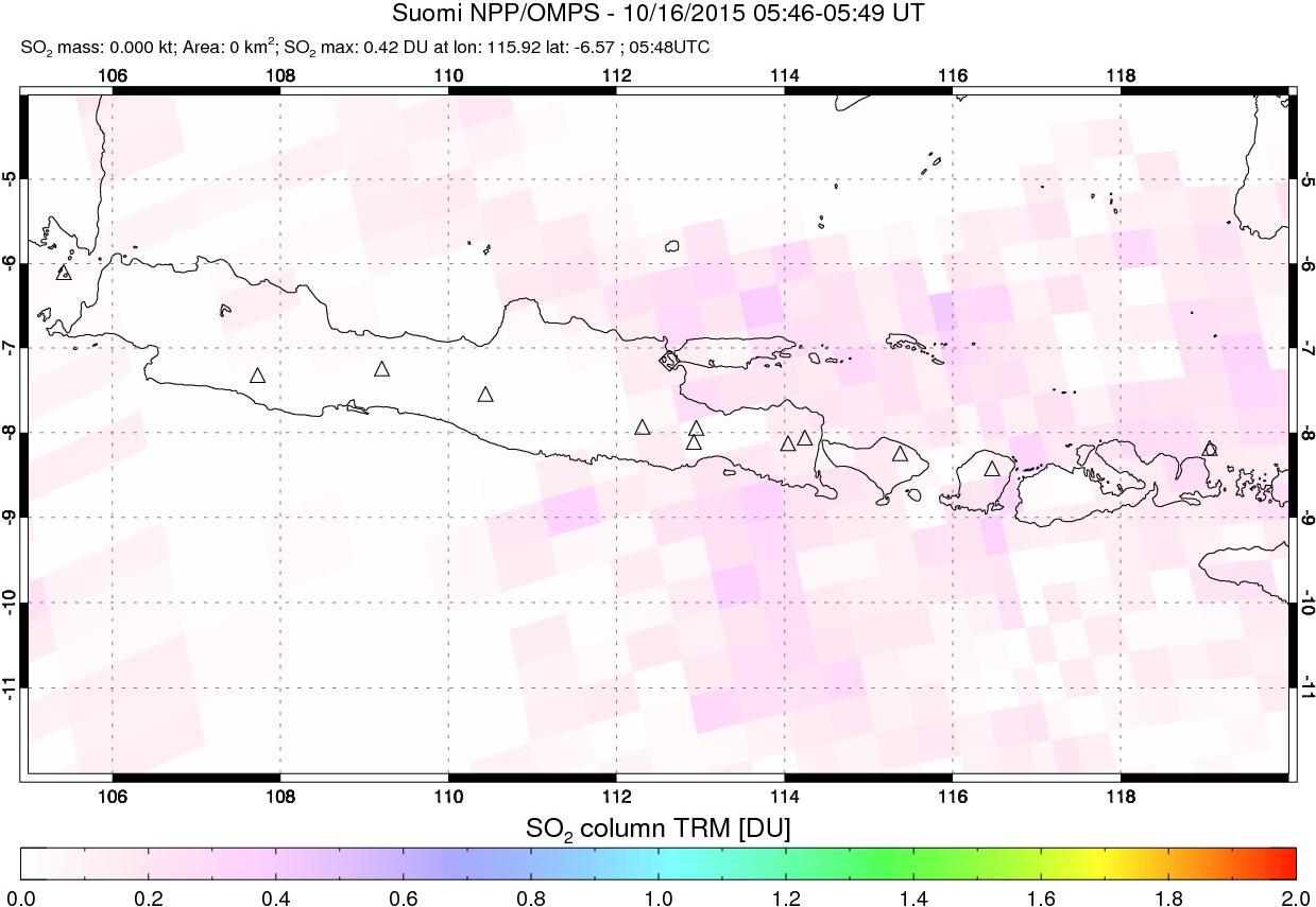 A sulfur dioxide image over Java, Indonesia on Oct 16, 2015.