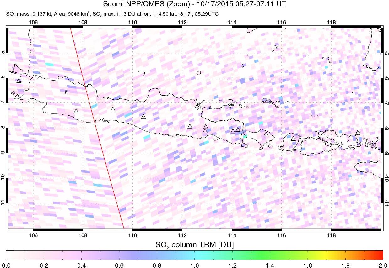 A sulfur dioxide image over Java, Indonesia on Oct 17, 2015.