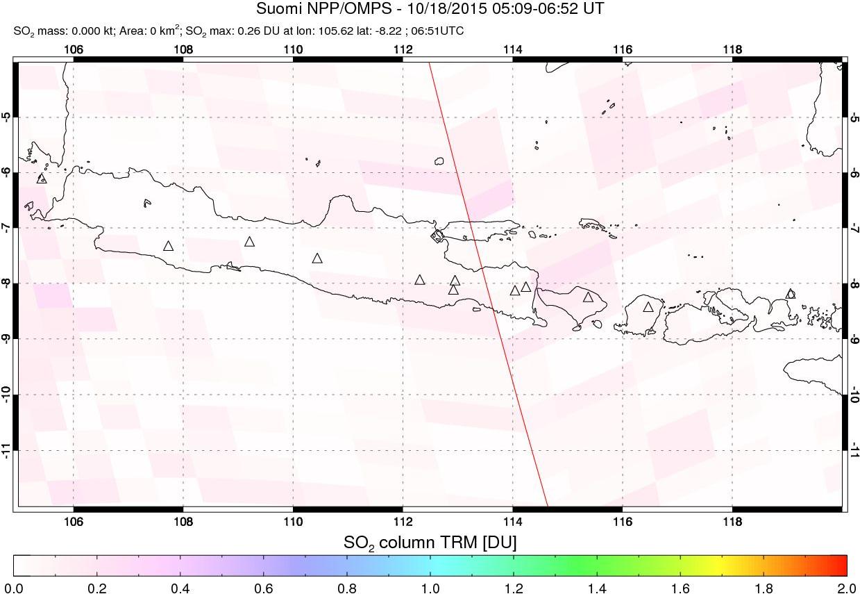 A sulfur dioxide image over Java, Indonesia on Oct 18, 2015.