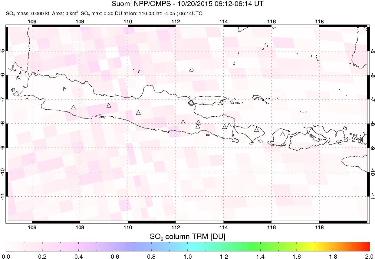 A sulfur dioxide image over Java, Indonesia on Oct 20, 2015.