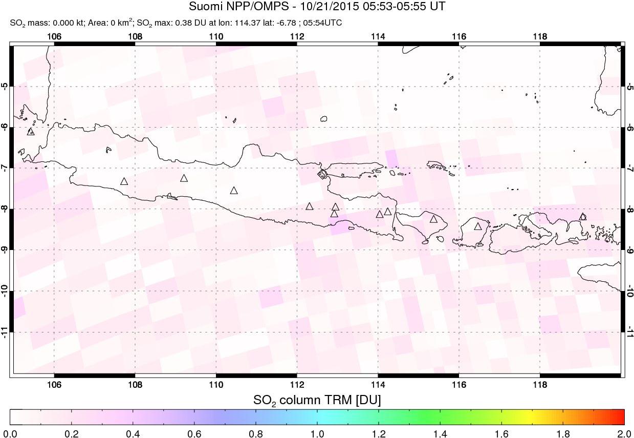 A sulfur dioxide image over Java, Indonesia on Oct 21, 2015.