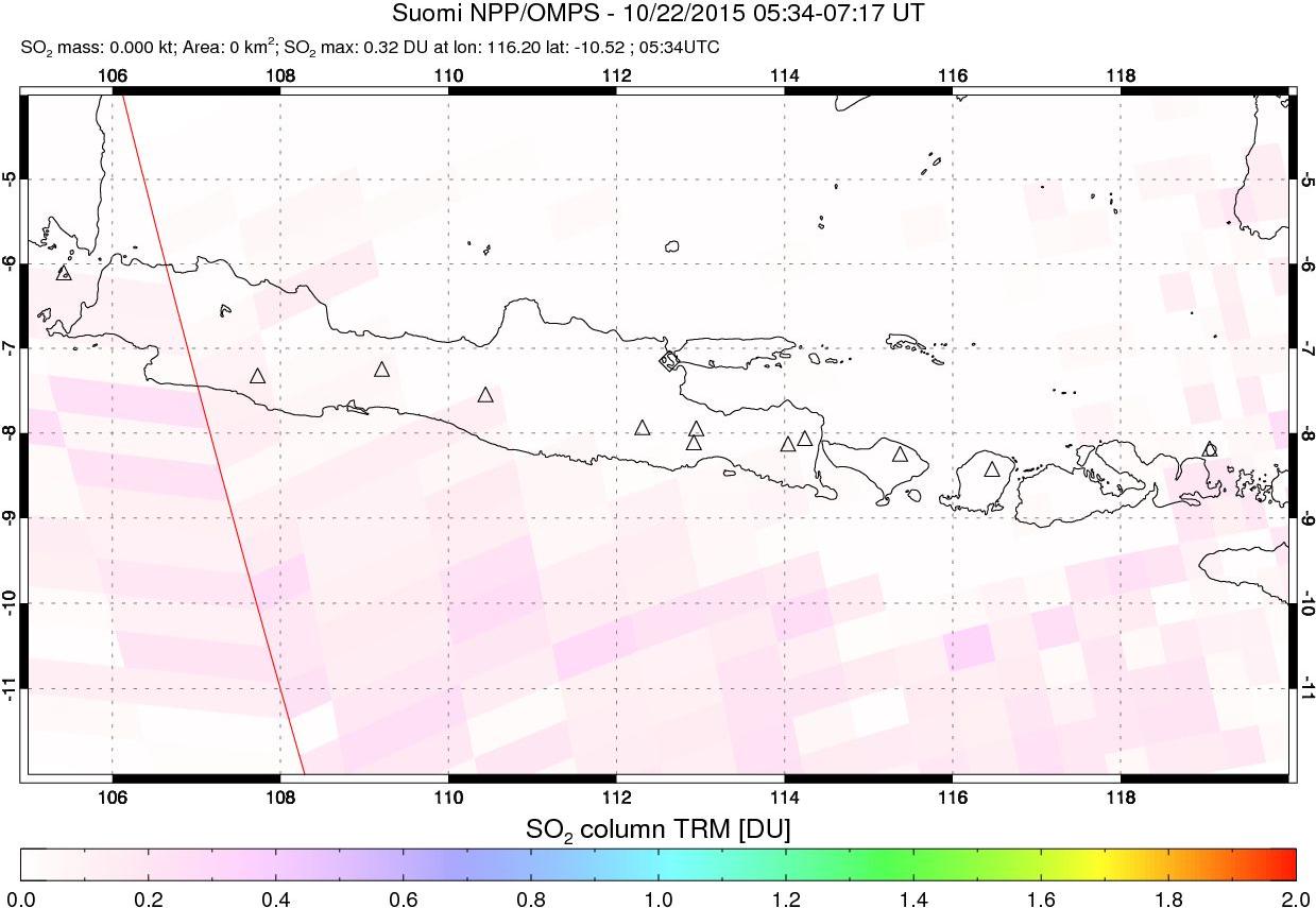 A sulfur dioxide image over Java, Indonesia on Oct 22, 2015.