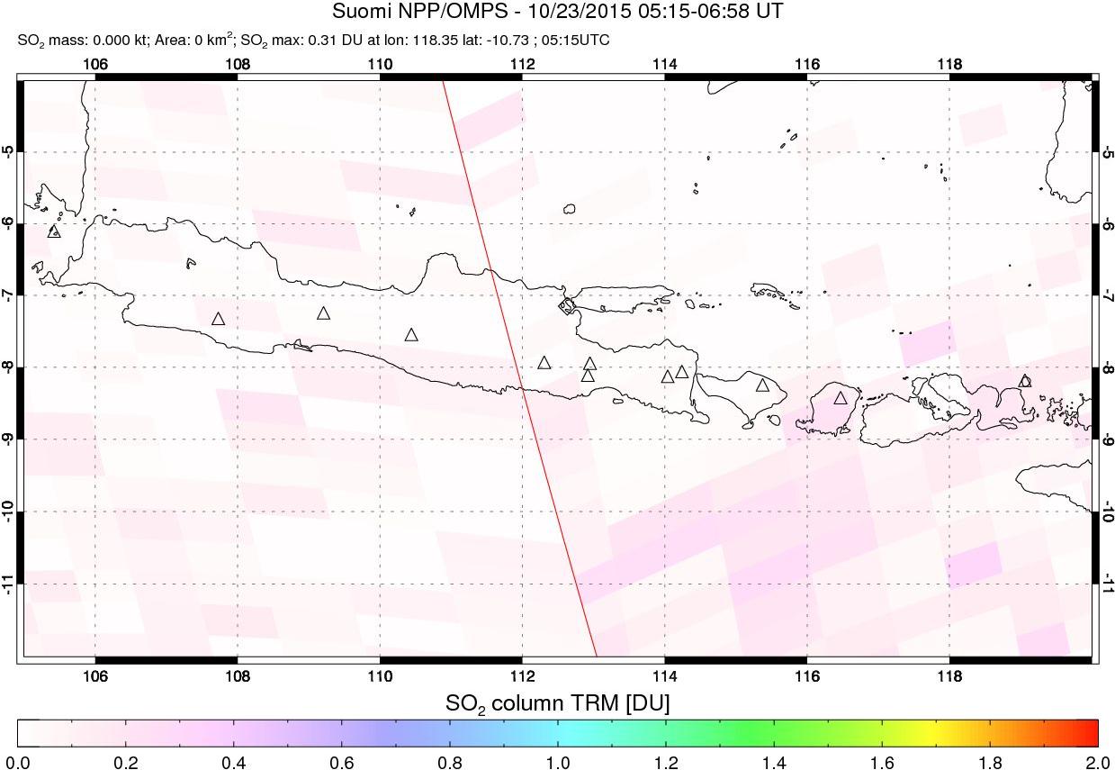 A sulfur dioxide image over Java, Indonesia on Oct 23, 2015.