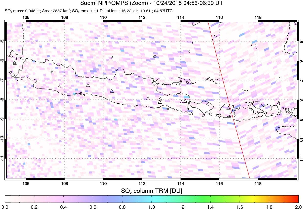 A sulfur dioxide image over Java, Indonesia on Oct 24, 2015.