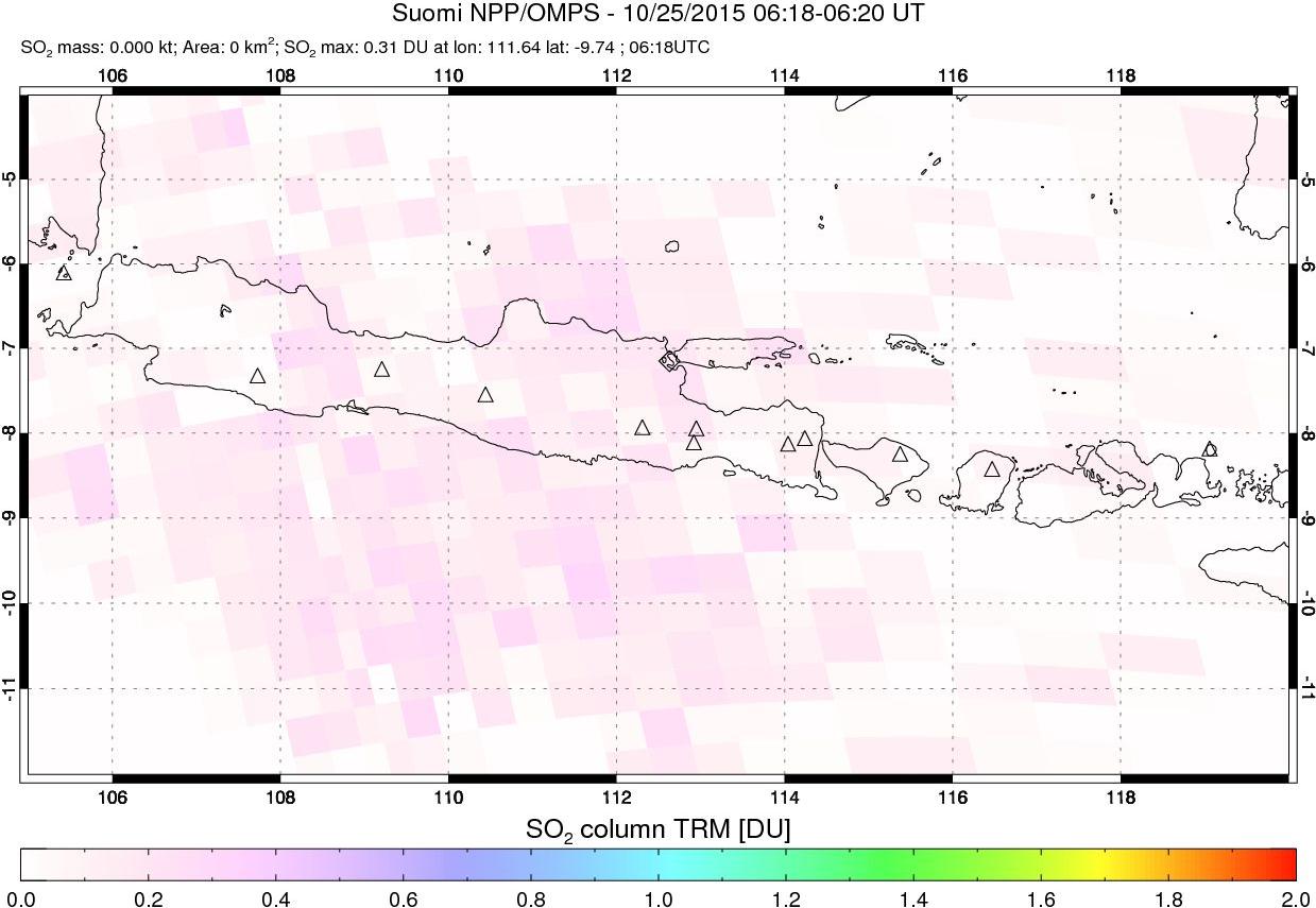 A sulfur dioxide image over Java, Indonesia on Oct 25, 2015.