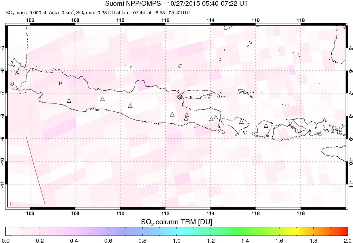 A sulfur dioxide image over Java, Indonesia on Oct 27, 2015.