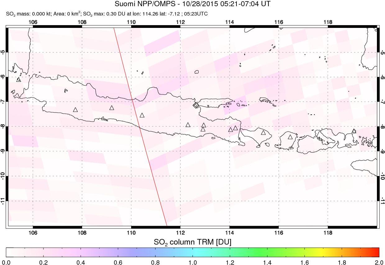 A sulfur dioxide image over Java, Indonesia on Oct 28, 2015.