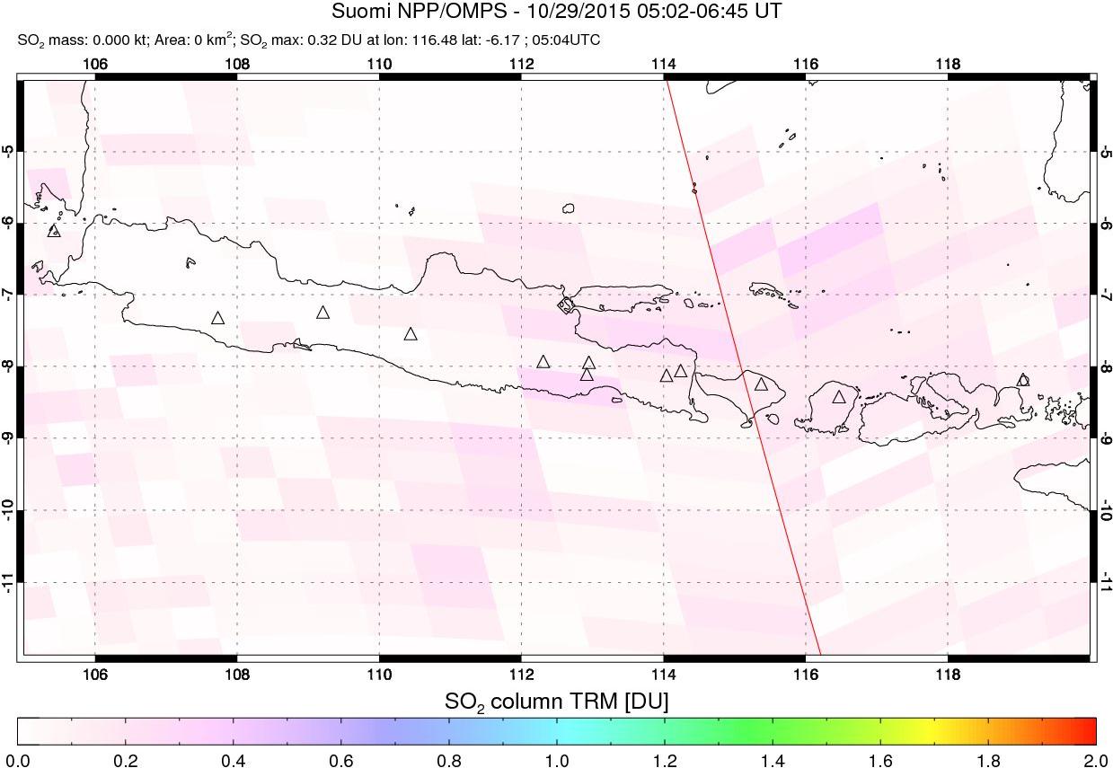 A sulfur dioxide image over Java, Indonesia on Oct 29, 2015.