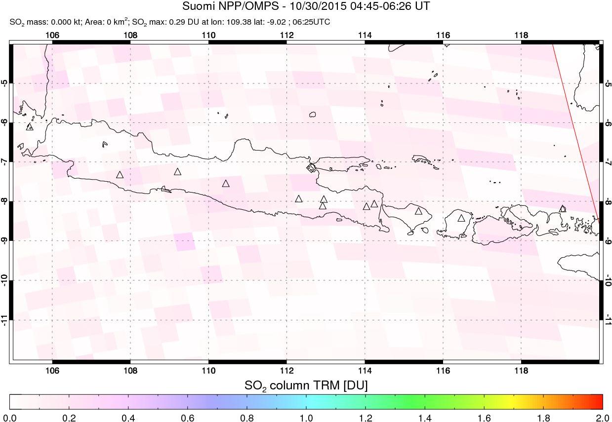 A sulfur dioxide image over Java, Indonesia on Oct 30, 2015.