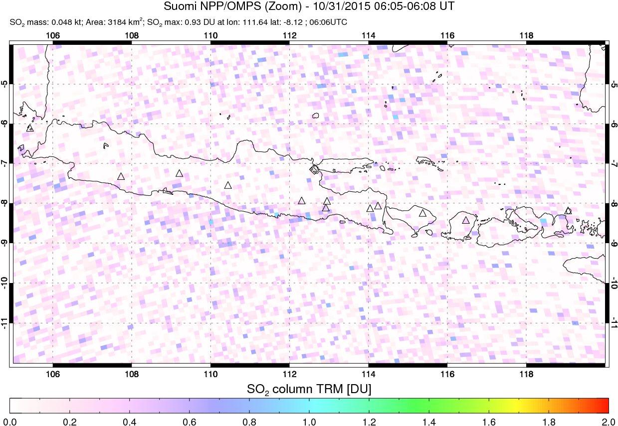 A sulfur dioxide image over Java, Indonesia on Oct 31, 2015.