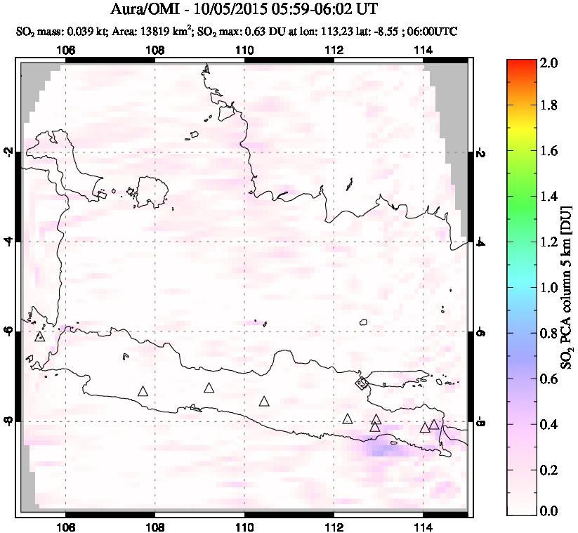 A sulfur dioxide image over Java, Indonesia on Oct 05, 2015.