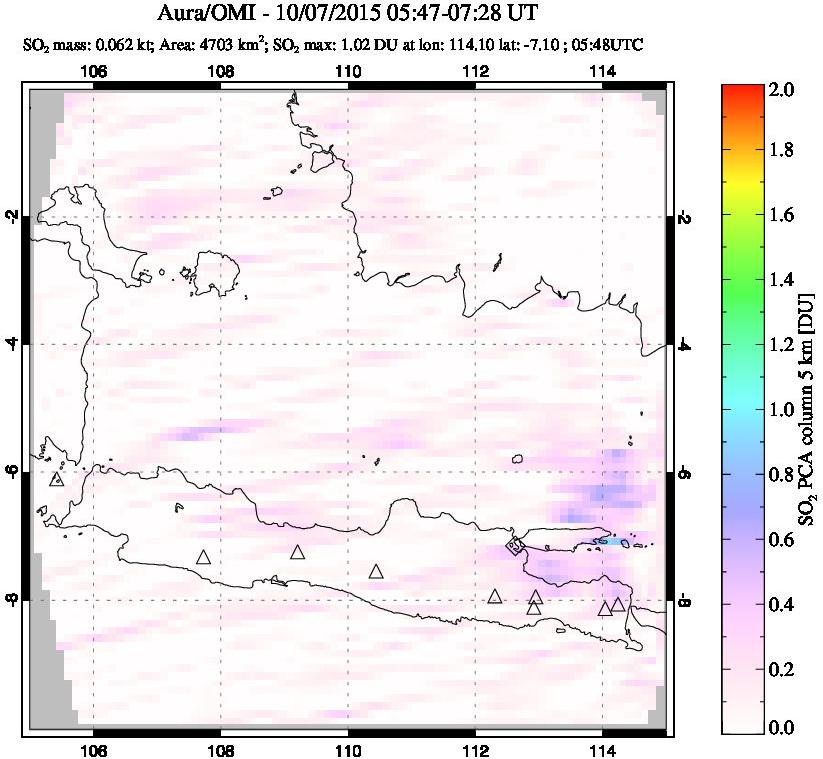 A sulfur dioxide image over Java, Indonesia on Oct 07, 2015.