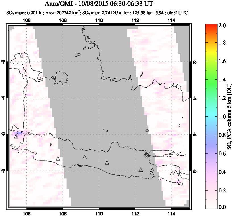 A sulfur dioxide image over Java, Indonesia on Oct 08, 2015.