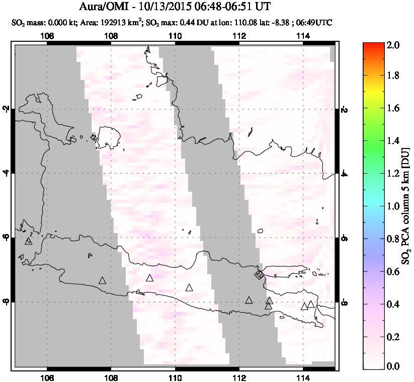 A sulfur dioxide image over Java, Indonesia on Oct 13, 2015.