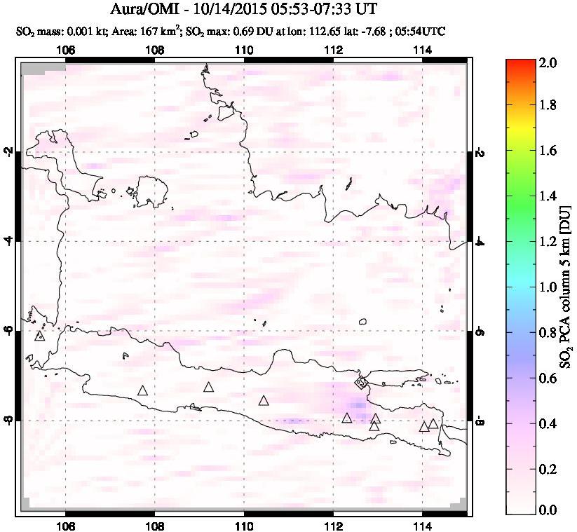 A sulfur dioxide image over Java, Indonesia on Oct 14, 2015.