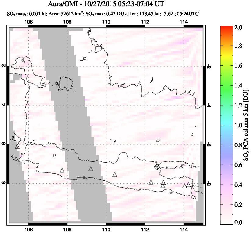 A sulfur dioxide image over Java, Indonesia on Oct 27, 2015.