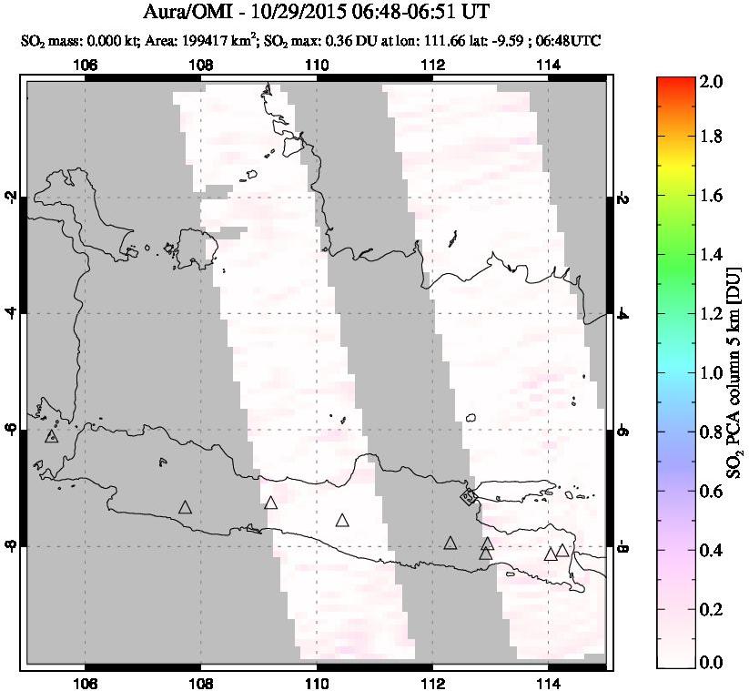 A sulfur dioxide image over Java, Indonesia on Oct 29, 2015.