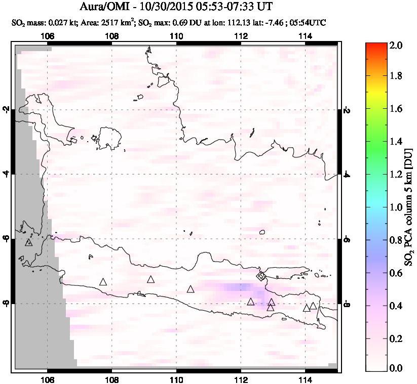 A sulfur dioxide image over Java, Indonesia on Oct 30, 2015.