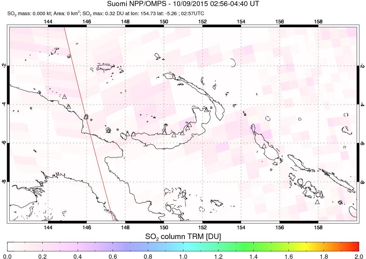 A sulfur dioxide image over Papua, New Guinea on Oct 09, 2015.