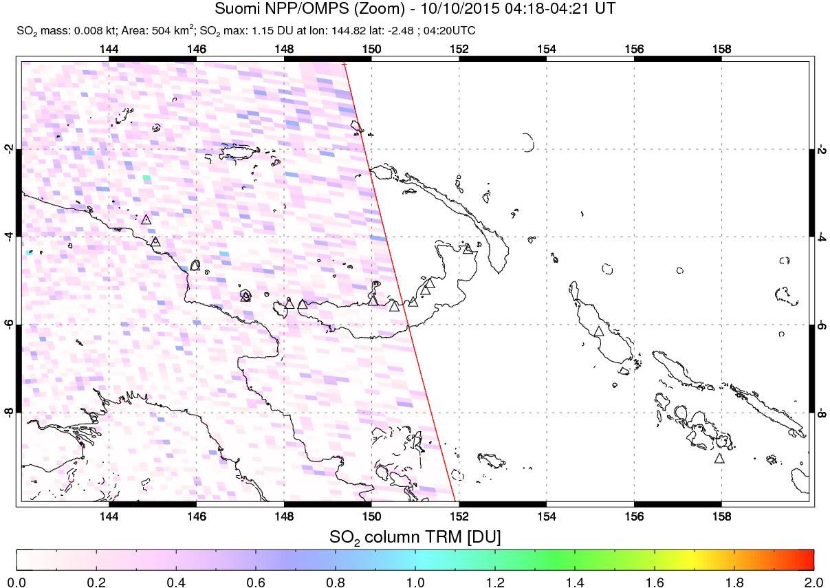 A sulfur dioxide image over Papua, New Guinea on Oct 10, 2015.