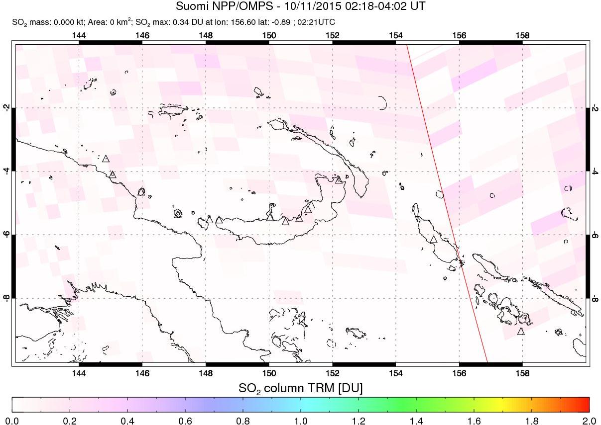 A sulfur dioxide image over Papua, New Guinea on Oct 11, 2015.