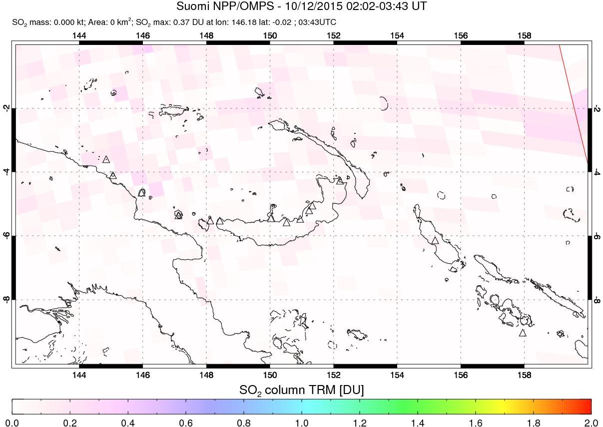 A sulfur dioxide image over Papua, New Guinea on Oct 12, 2015.