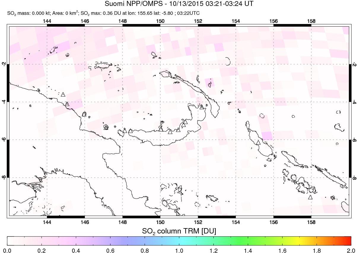 A sulfur dioxide image over Papua, New Guinea on Oct 13, 2015.