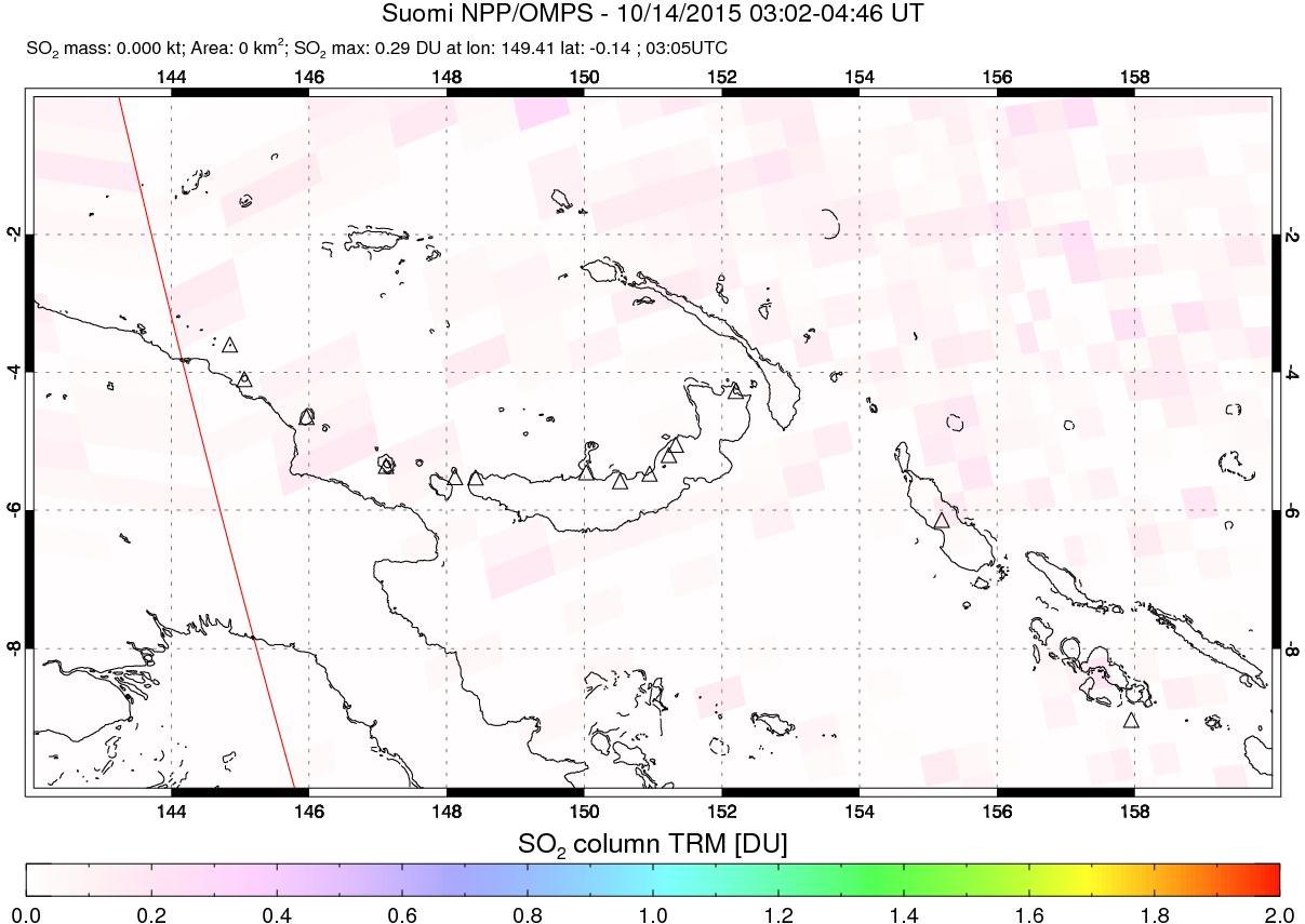 A sulfur dioxide image over Papua, New Guinea on Oct 14, 2015.