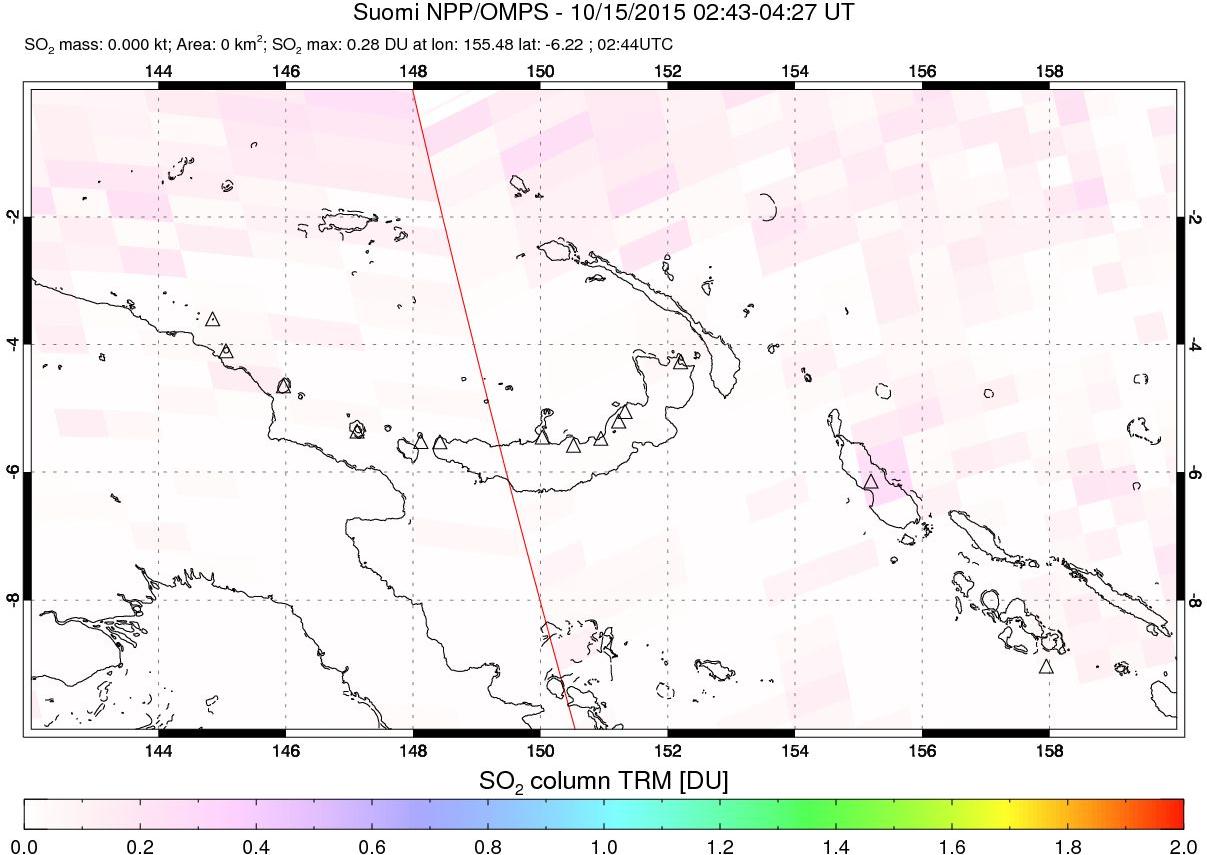 A sulfur dioxide image over Papua, New Guinea on Oct 15, 2015.