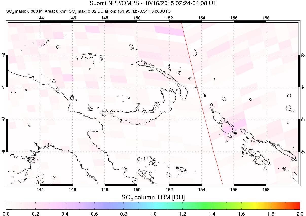 A sulfur dioxide image over Papua, New Guinea on Oct 16, 2015.