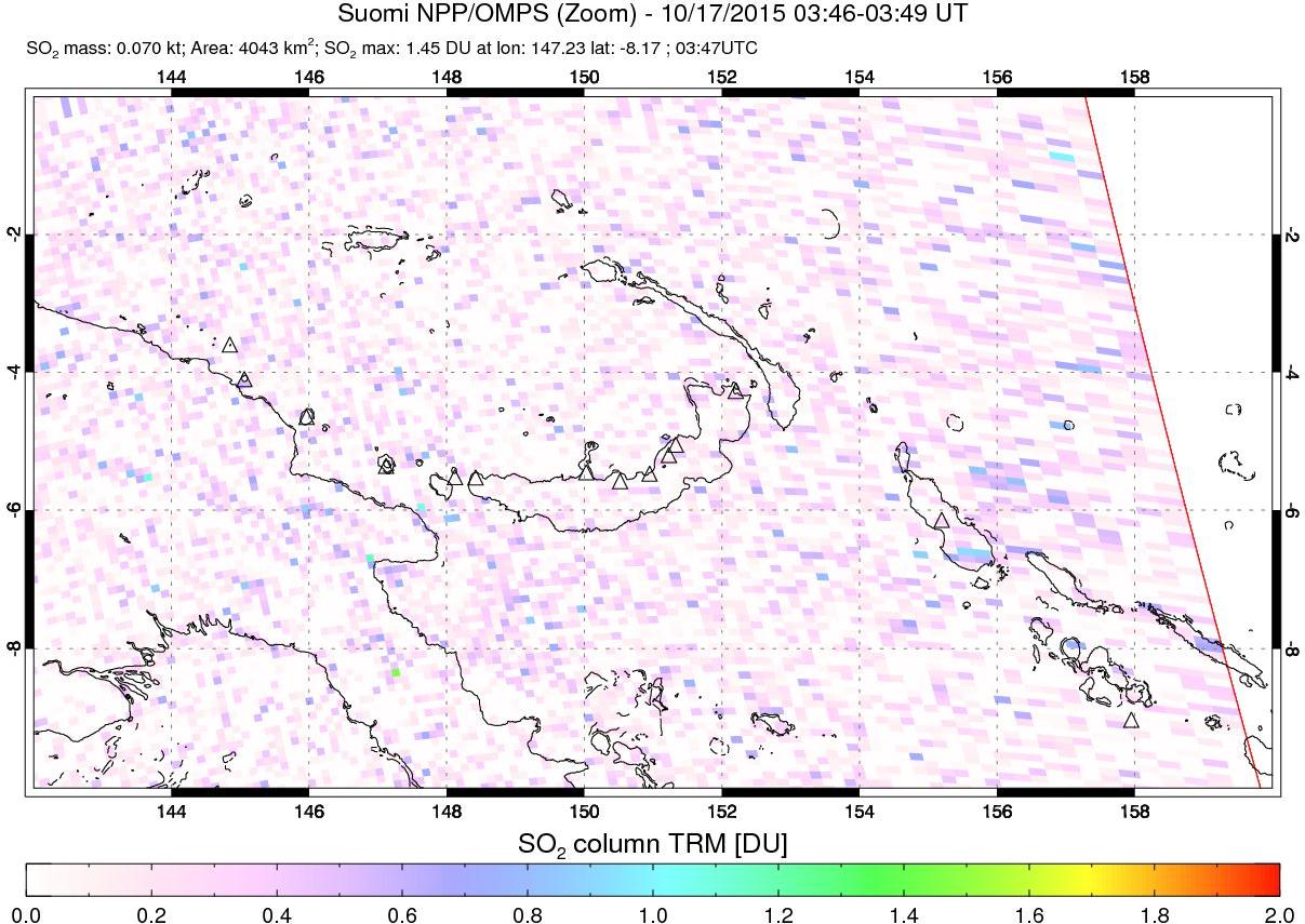 A sulfur dioxide image over Papua, New Guinea on Oct 17, 2015.